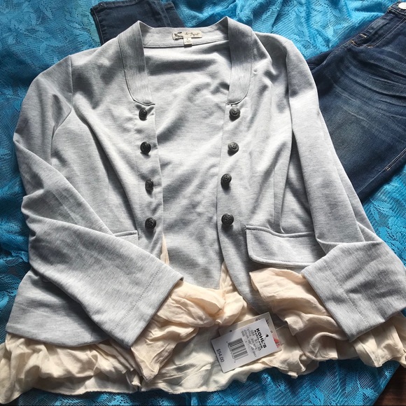 About A Girl Sweaters - Juniors Large Gray Cream Cardigan Jacket